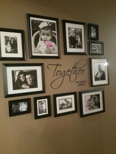 a wall with many pictures on it and the word together written in cursive writing