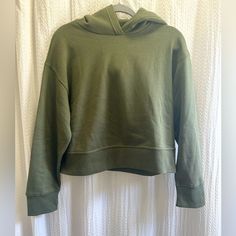 Nwot - Zara Cropped Hoodie Brand New, Never Worn! Color - Army Green Size - Xl Green Hoodie Sweats For Fall, Green Hooded Sweats For Fall, Green Winter Hoodie Sweatshirt, Green Winter Hoodie Sweats, Green Hoodie Sweats For Winter, Green Hoodie For Winter, Green Fall Sweats With Kangaroo Pocket, Green Sweats With Kangaroo Pocket For Fall, Green Hooded Sweats For Spring