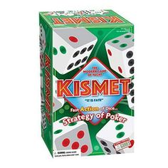 a game box with two dices in it and the word kismet on top