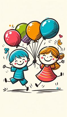 two children running with balloons in the air