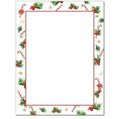 a christmas themed paper with holly and candy canes on the border, in red