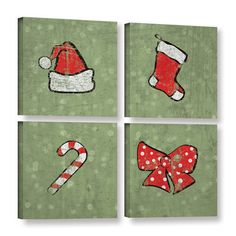 four canvases with christmas decorations on them