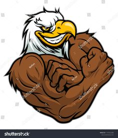 an eagle flexing his muscles in front of the camera with its hands on it's chest