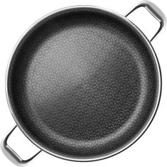 an empty frying pan is shown on a white background with no one in it