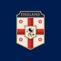 the england crest is shown on a dark blue background, with red and white stripes