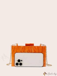 BirdinBag - Orange Mini Box Bag with Chain Strap - Ideal Bridal Accessory for Weddings, Proms & Parties Orange Rectangular Bag With Chain Strap, Orange Evening Bag With Chain Strap, Rectangular Wedding Shoulder Bag With Chain Strap, Elegant Orange Clutch As A Gift, Elegant Orange Rectangular Evening Bag, Orange Rectangular Clutch For Formal Occasions, Orange Rectangular Shoulder Bag For Formal Events, Orange Rectangular Shoulder Bag For Formal Occasions, Orange Rectangular Evening Bag