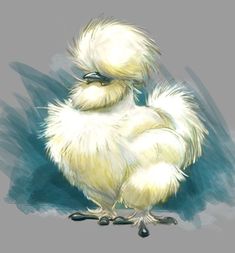 a drawing of a small white chicken on a gray background