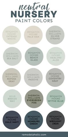 the neutral nursery paint colors are all in shades that match with their gray and white palettes