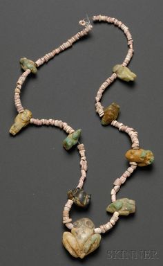 Pre-Columbian Coral and Emerald Necklace, Colombia, Sinu, 300-1550 A.D. Collar Hippie, Frog Pendant, Columbian Art, Ancient Egyptian Jewelry, Egyptian Jewelry, Emerald Necklace