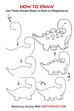 how to draw cartoon dinosaurs for kids with step - by - step instructions and pictures