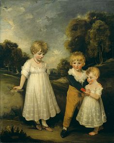 a painting of two children standing next to each other