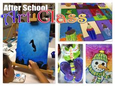 an art class with pictures of children and their artwork