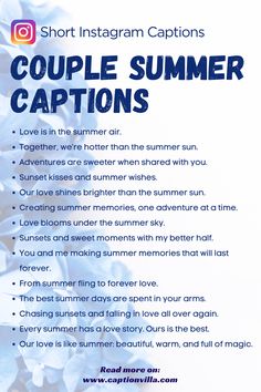 A captivating collage of romantic Background set against breathtaking summer landscapes, with text overlays showcasing catchy couple summer Instagram captions. #AdventureWithBae Summer Love Captions, Summer Couple Captions, Beach Couple Captions For Instagram, Summer Memories Quotes, Couple Photo Captions, Summer Captions For Instagram, Captions For Instagram 2023, Vacation Quotes Beach, Insta Bios