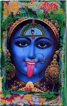 the face of lord person, painted in blue and green