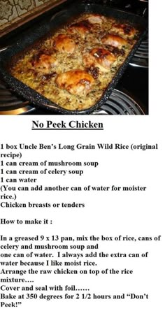 the recipe for chicken and rice casserole is displayed on an instagram page