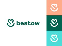 the bestow logo is shown in three different colors and font, as well as an arrow