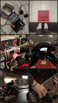 a collage of photos showing various musical instruments