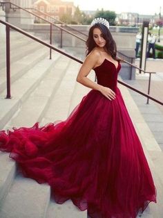 Key Features:Item Code: BA1560Season: Spring,Summer,Fall,WinterFabric: TulleNeckline: SweetheartSilhouette: Ball GownSleeve: SleevelessEmbellishment: OtherWaist: NaturalBack Style: OtherHemline/Train: Court TrainShown Color: Burgundy Maroon Quinceanera Dresses, Red Tulle Prom Dress, Burgundy Prom Dresses, Burgundy Party Dress, Prom Dress With Train, Burgundy Prom, Elegant Ball Gowns, Princess Prom Dresses, Cute Dresses For Party