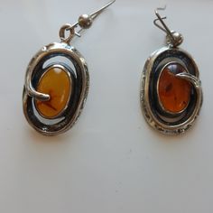 Oval Amber Antique Earrings Classic Amber Sterling Silver Earrings, Pierced Amber Earrings, Vintage Sterling Silver Earrings Stamped 925, Nickel-free Oval Sterling Silver Earrings, Amber Sterling Silver Drop Earrings, Oval Sterling Silver Pierced Earrings, Pierced Oval Sterling Silver Earrings, Amber Sterling Silver Earrings, Silver Oval Earrings With Ear Wire