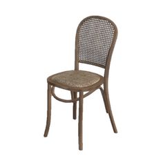 a brown chair with wicker seat and backrests on an isolated white background