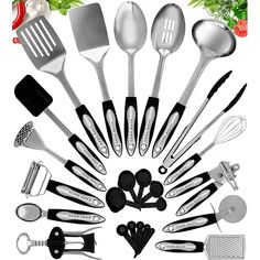 a collection of kitchen utensils and spatulas arranged in the shape of a circle