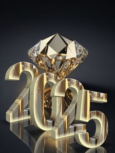 a diamond ring sitting on top of the number 2055 with its reflection in the background