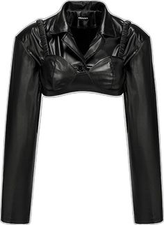 Fitted Leather Jacket For Party, Fitted Long Sleeve Leather Party Jacket, Winter Cropped Fitted Faux Leather Jacket, Fitted Faux Leather Cropped Jacket For Winter, Fitted Faux Leather Outerwear For Night Out, Edgy Spring Club Outerwear, Fitted Faux Leather Jacket For Party, Fitted Faux Leather Party Jacket, Edgy Long Sleeve Cropped Jacket For Party