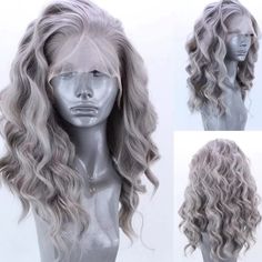 16” Silver Gray Wavy Lace Front Wig *New* Arrives New Synthetic Human Blend Lace Front Wig. Color & Texture As Shown 150-180 Density You Can Cut , Curl , And Style This Wig Heat Resistant Up To 315f 22.5 In Circumference Hand Tied - Check My 5 Star Reviews You Could Cut The Front Lace To Blend As Your Own Hairline I Do Not Trade On Any Of My Wigs Don’t Forget To Bundle With The Got2b Ultra Gel Or Ghost Bond To Save 10% Off $$$ Blonde Bob Weave, Gray Hair Wigs, Grey Bob Wig, Webster Wigs, Grey Hair Wig, Silver Wigs, Grey Bob, Cheap Wigs, Grey Wig