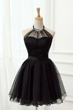 Halter Sleeveless Tulle Homecoming Cute Little Black Short Prom Dresses - Prom Dresses Black Prom Dress Short, Prom Dress Black, Mini Prom Dresses, Black Homecoming Dress, Tulle Homecoming Dress, Short Prom Dresses, Dresses Homecoming, Cute Prom Dresses, Short Homecoming Dress