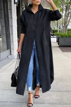 Look Casual Chic, Classic Shirt Dress, Maxi Dress Outfit, Collared Shirt Dress, Maxi Shirts, Casual Long Sleeve Shirts, Maxi Shirt Dress, Long Shirt Dress