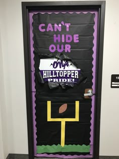 a door decorated to look like a game with the words can't hide our