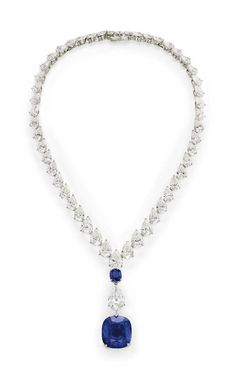 Handmade Necklace Silver weight: 45.000 Grams Gemstone: Moissanite Diamond & Blue sapphire Diamond weight: 134.00 ct Diamond shape : Pear Diamond colure : White Sapphire weight: 13.90 ct All stone : Lab created Metal: Silver Silver Purity: 925 Stone Putting: Prongs Necklace Finished: White Sapphire Diamond Necklace, Bijoux Art Deco, Royal Jewels, Diamond Necklaces, Sapphire Necklace, Sapphire Earrings, Sapphire Jewelry, Diamond Pendant Necklace, Gorgeous Jewelry