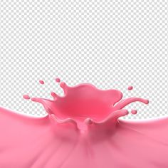 a pink liquid splashing down the side of a white wall with a light blue background