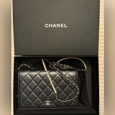 Gorgeous Chanel Iradescent Wallet With Pearl Chain Still Has Cardboard In Bag. Comes With Bag, Box, Card, And Dust Bag Cover Small Dent On Inside Is From The Zipper Handle Purse Like New This Is An Imprint That Happens After Removing Foam Insert At Shop. Chanel Purse, Bag Cover, Box Card, Pearl Chain, Chanel Bag, Dust Bag, Bag Lady, Chanel, Purse