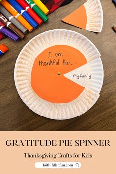 a paper plate with the words, i am grateful for my spinner thanksgiving crafts for kids