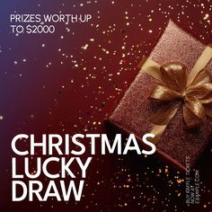 a christmas lucky draw with a gift wrapped in gold ribbon