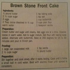 the recipe for brown stone front cake is shown in an article about how to make it