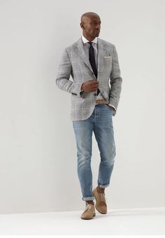 Business Casual Outfits Mens, Blazer With Jeans Men, Casual Outfits Mens, Elegant Men Style, Mens Business Casual, Bald Men Style, Jeans Blazer, Mens Business Casual Outfits, Man Outfit