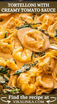 tortellini with creamy tomato sauce in a skillet