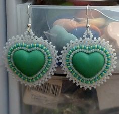 All items are made to order, you choose colors and style. Depending on complexity, item will ship 3-5 days from order time. Cute Green Heart Earrings For Gift, Green Heart Beads Earrings For Gift, Green Earrings With Heart Beads For Gifts, Elegant Handmade Heart Beaded Earrings, Unique Handmade Heart Earrings, Green Heart-shaped Earrings For Gifts, Handmade Heart-shaped Cute Earrings, Handmade Green Heart Earrings As Gift, Handmade Green Heart Earrings For Gift