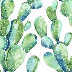 watercolor painting of green cactuses with white polka dots on the top and bottom