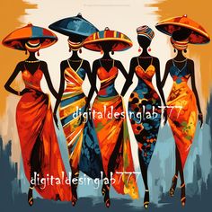 three women in colorful dresses and hats with the words digital design lab