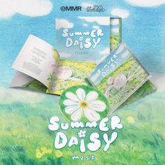 an advertisement for the summer daisy music album, with flowers and clouds in the background