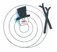 a drawing of a snowman on top of a target with two black sticks sticking out of it