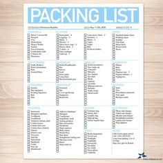 the packing list is shown on a wooden surface