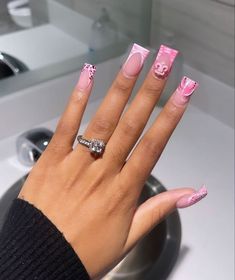 Acrylic Nail Inspo Black Women, Crocs Print Nail, Croc Print French Tip Nails With Charms, Red Duck Nails Short, Extra Af Nails, Valentine’s Day Nail Sets, Baddie Birthday Nails Leo, Extra Birthday Nails Short, Short Freestyle Nail Designs