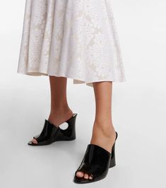 Elegant Slip-on Patent Leather Sandals, Evening Patent Leather Open Heel Mules, Spring Patent Leather Wedge Sandals, Chic Formal Clogs For Spring, Formal Spring Slip-on Clogs, Chic Pointed Toe Summer Clogs, Elegant Formal Clogs With Stacked Heel, Formal Mules With Sculpted Wedge Heel, Chic Clogs For Formal Spring Events