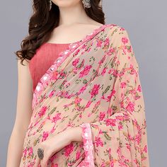 Pink colored saree is prettified with beautiful floral printed with mirror work as shown which makes it appear classy. This saree is made of georgette fabric which is accompanied with silk blouse piece which you can customise as per your design/style. Women can buy this saree to wear for their parties and functions. Note:- The actual product may differ slightly in color and design from the one illustrated in the images when compared with computer or mobile screen. Measurements: Saree : Georgette Saree Georgette, Mobile Screen, Georgette Saree, Georgette Fabric, Mirror Work, Georgette Sarees, Style Women, Blouse Piece, Floral Printed