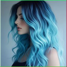 Blue And Peach Hair, Different Hair Colors Ideas, Blue Turquoise Hair, Dark And Light Blue Hair, Ocean Hair Color, Violet Blue Hair, Medium Blue Hair, Blue Hair Color Highlights, Light Purple Hair Dye