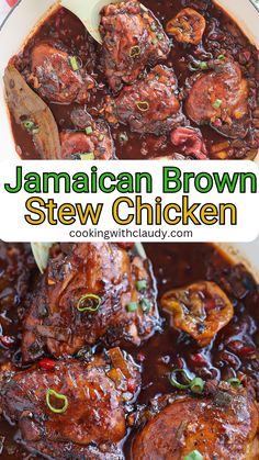 jamaican brown stew chicken in a white bowl